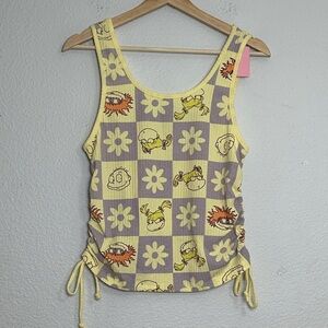 Y2K Nickelodeon Rugrats Yellow Checkered Tank Womens Large Stretchy 90s Cartoon‎